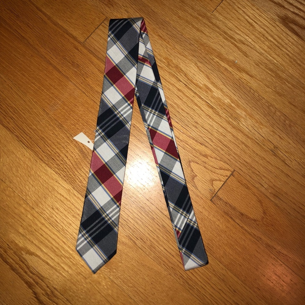 Red and Blue Plaid Penguin Skinny Tie